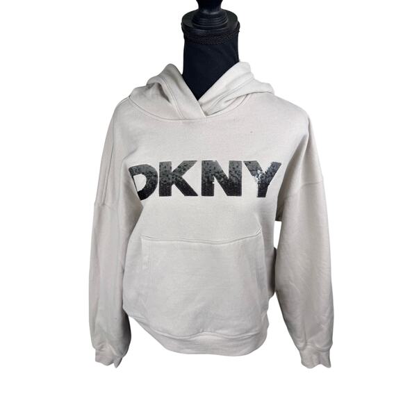 DKNY Sport Women's Sequin Pullover Fleece Hoodie NWT OAT SIZE S - Picture 3 of 10